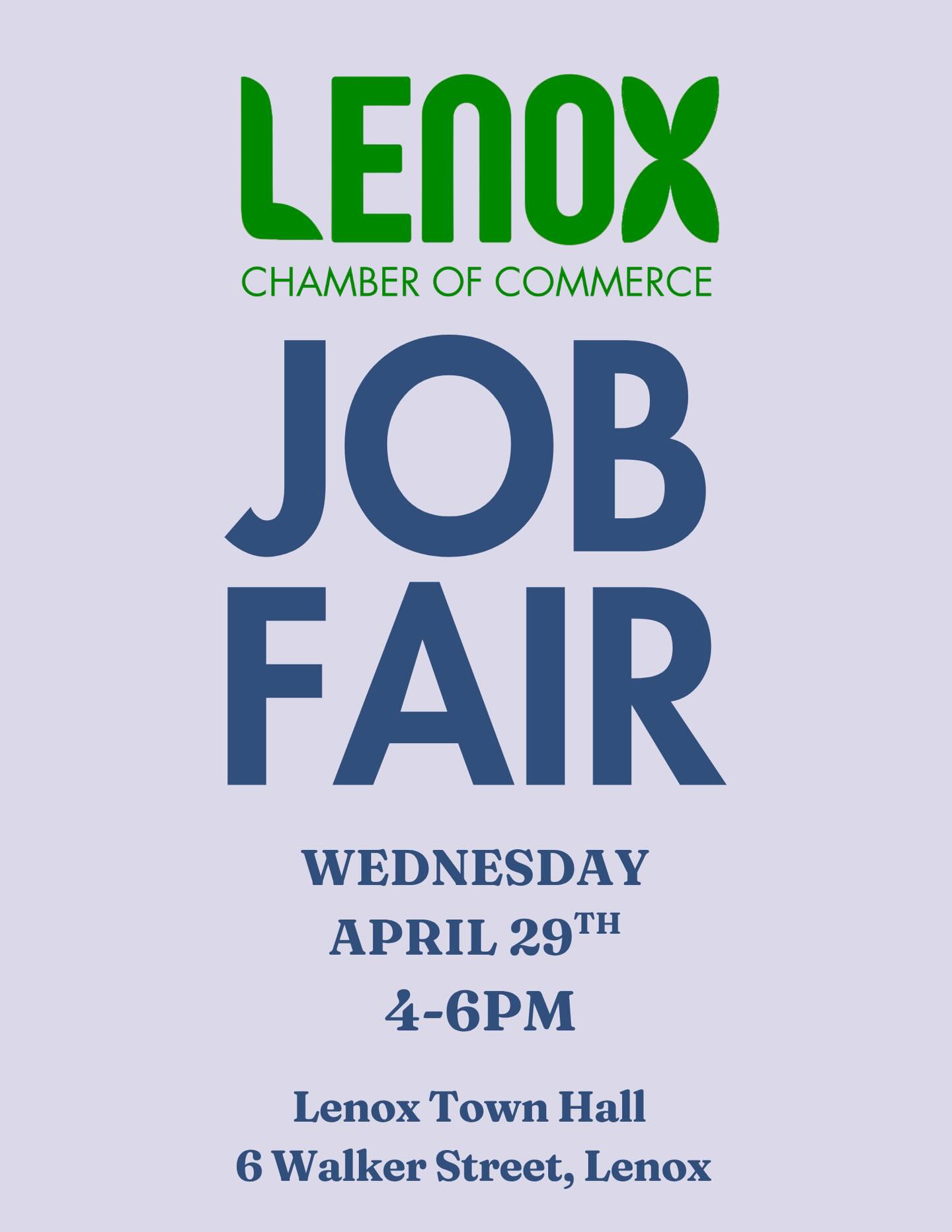 Full time, part time, seasonal; this Job Fair has so many opportunities to explore and be scouted. 

There will be some live onsite “open call” interviews and opportunities to meet and speak to 

@canyonranch @tanglewoodmusicfestival @prospectberkshires @doctorsaxhouse @ventforthall @shakeandco @avaloch.inn @adamscommunitybank @berkshirehealthsystems @sugarandthyme413 @thegiftedchild413 @trustco_bank_1902 and more!!

See you Wednesday 4-6pm at Lenox Town Hall!