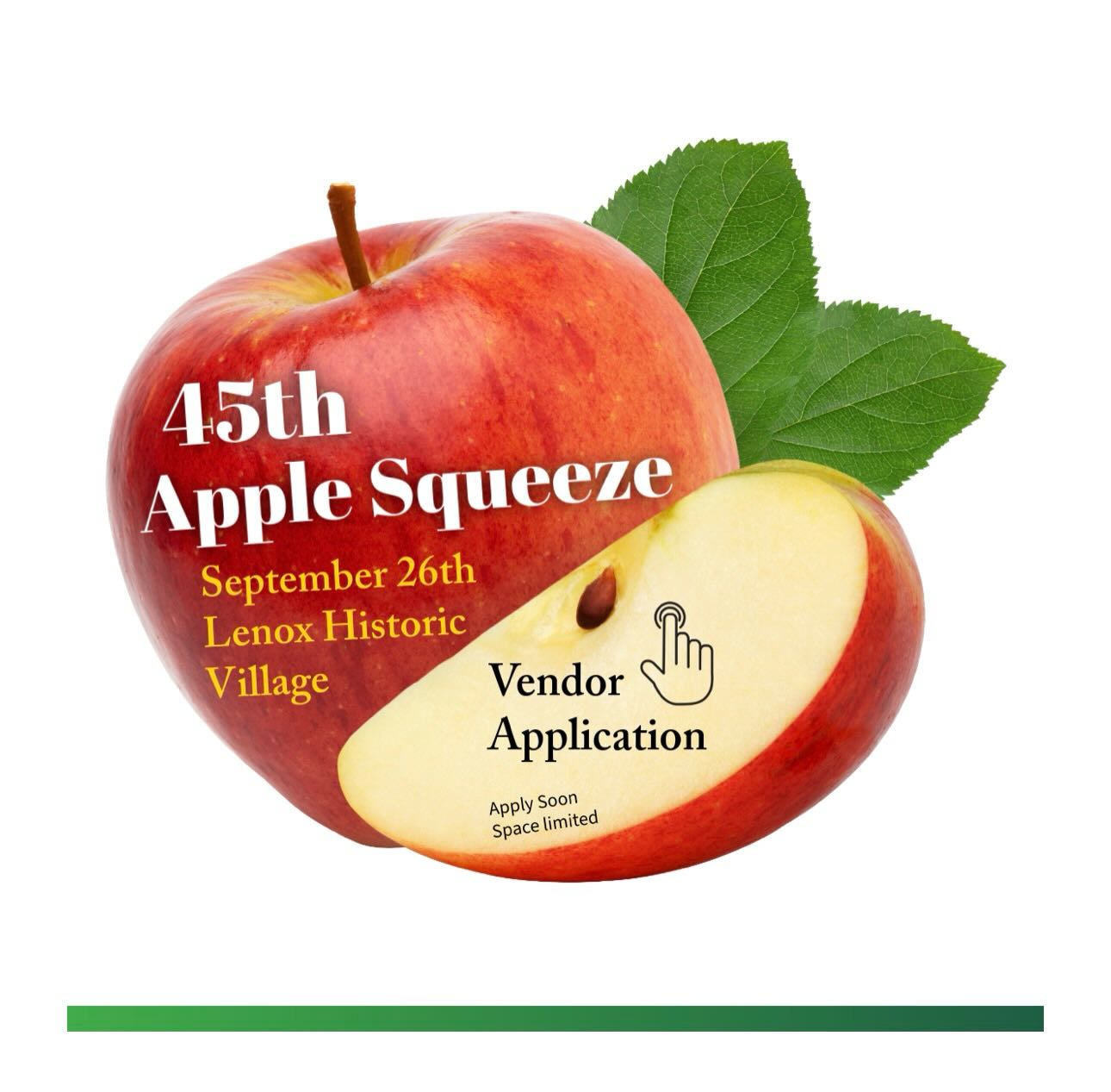 We have are still accepting Vendors for the 45th Apple Squeeze 🍏🍎
Go to Lenox.org spot this Apple and Vendor Application.