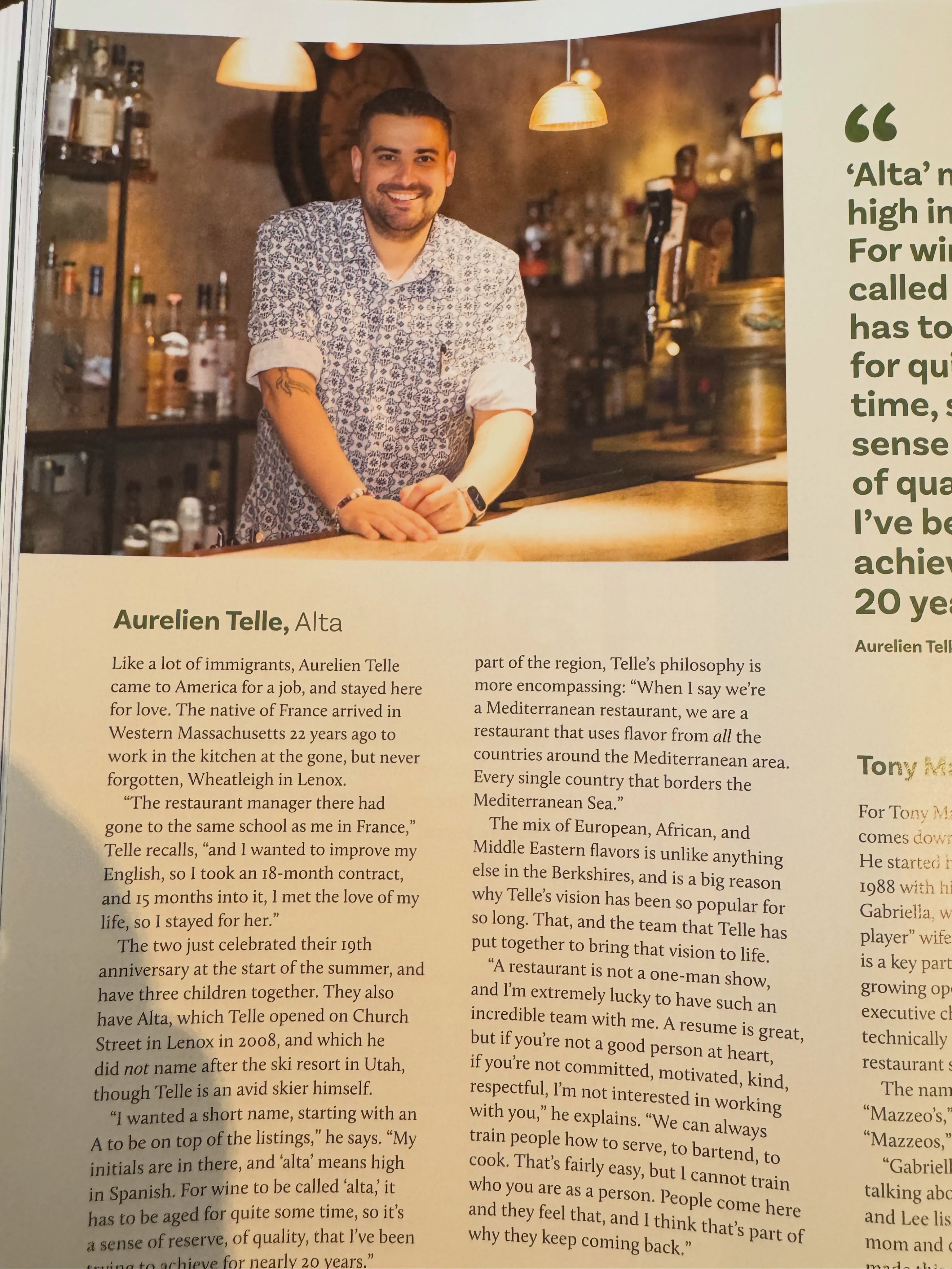 A well deserved profile on a Lenox Favorite @altawinebar!!
When folks ask us where they should eat dinner, what we recommend; we usually ask what type of food they like, hone in on what they are looking for.. ya know the best fit;)
To name a few, we have intimate farm to table, small plates, award winning wine collections, amazing pizza, Italian, a brewery, the beloved local pub with great grub, elegant Americana and then our Mediterranean option aka Alta and I usually add if you want to experience the best hospitality around, where the owner stands smiles and greets you in the warmest most sincere way… go experience Alta ❤️