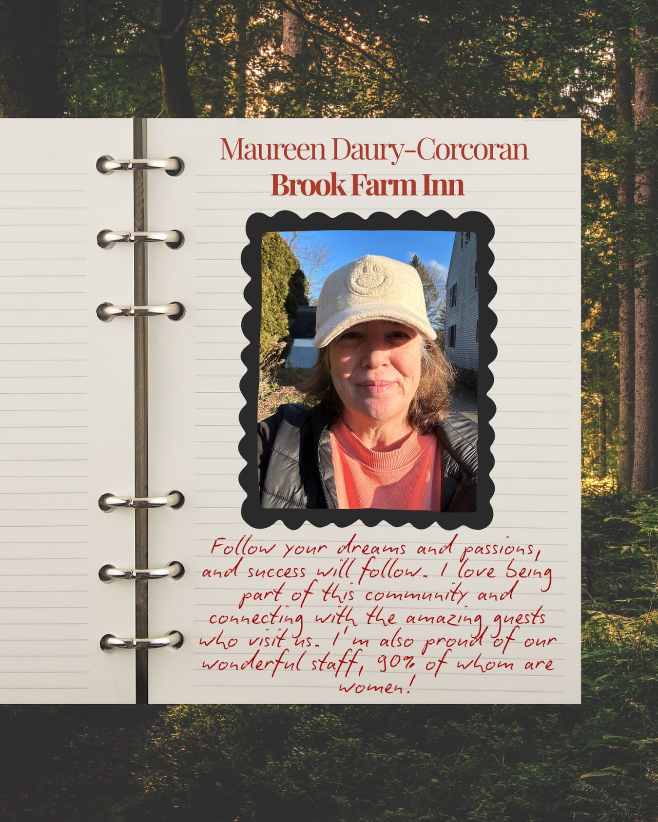 “Follow your dreams and passions, and success will follow. I love being part of this community and connecting with the amazing guests who visit us. I’m also proud of our wonderful staff, 90% of whom are women!”
-Maureen Daury-Corcoran
Owner of Brook Farm Inn
#womeninbusiness #lovelenox #community
