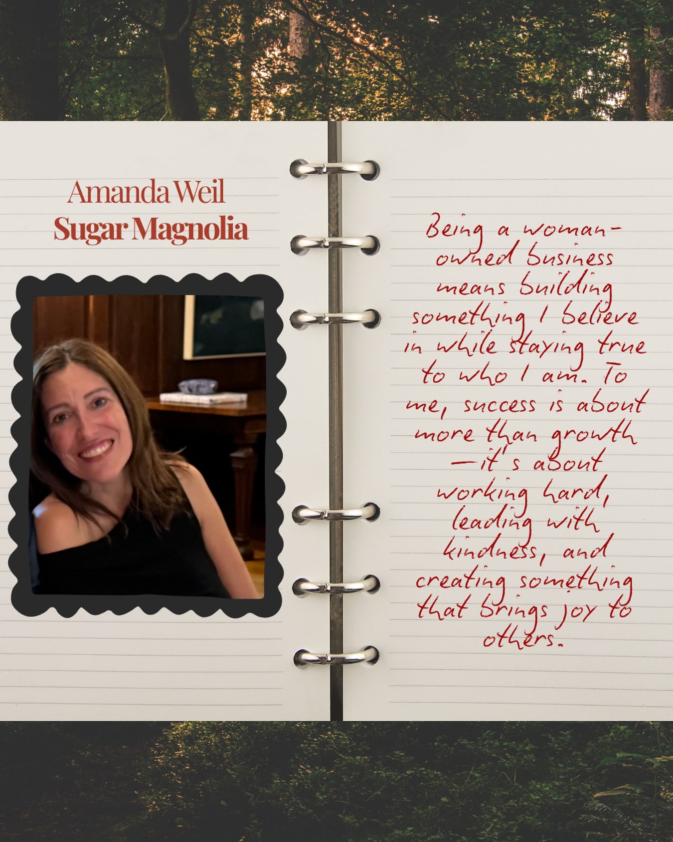 “Being a woman owned business means building something I believe in while staying true to who I am. To me, success is about more than growth- it’s about working hard, leading with kindness, and creating something that brings joy to others.”
Amanda Weil
Sugar Magnolia
@sugarmagnoliacandy
#womeninbusiness #lovelenox
