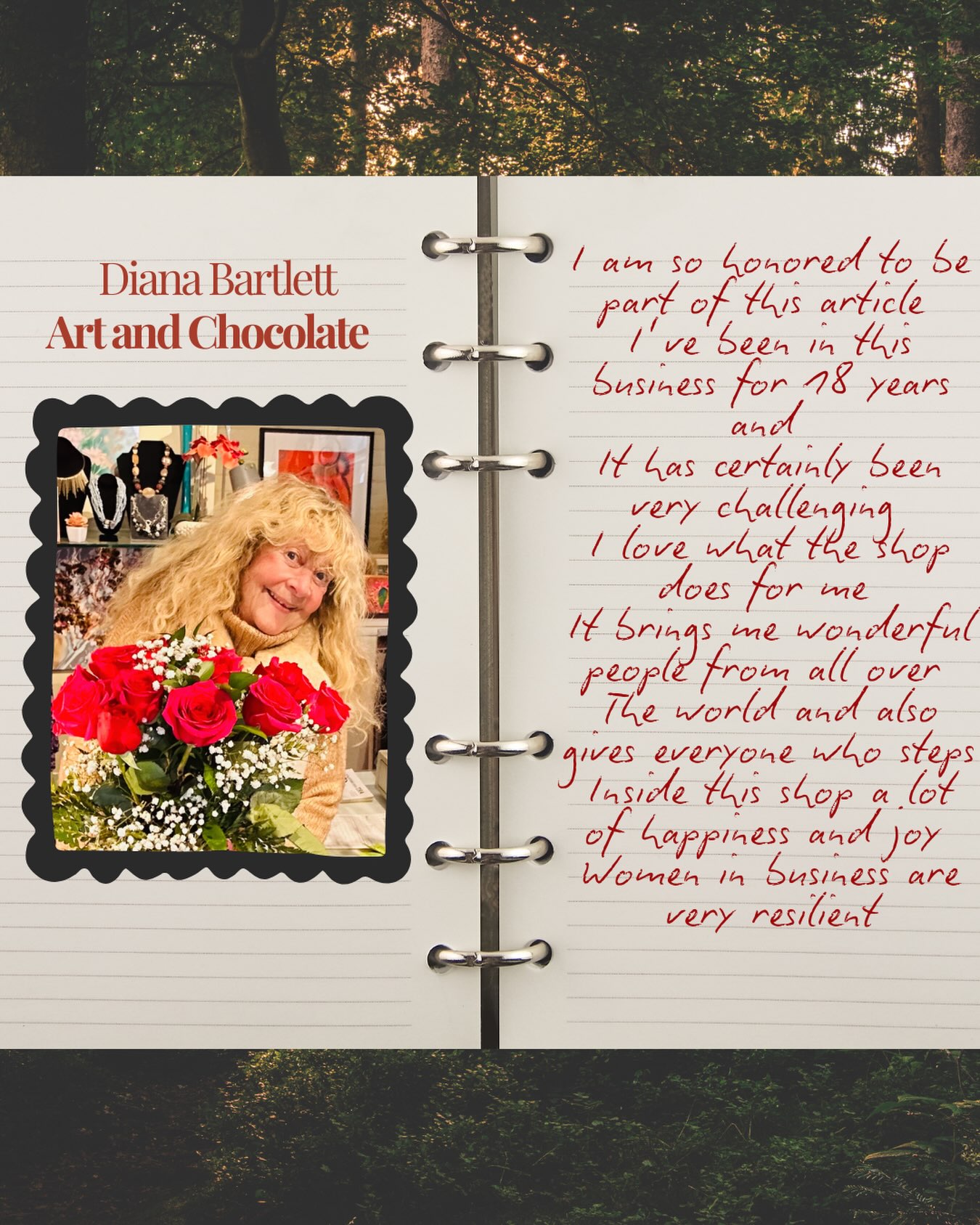 “I am so honored to be part of this article. I’ve been in this business for 18 years and it has certainly been challenging. I love what the shop does for me. It brings me wonderful people from all over the world and also gives everyone who steps inside this shop a lot of happiness and joy. Women in business are very resilient.”
Diana Bartlett
Art and Chocolate
@art.and.chocolate.lenox
#womeninbusiness #lenoxlove