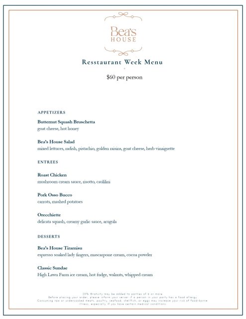 Bea’s House Menu for Restaurant Week is here!
Nov 1-8th. ❤️
@beashouselenox